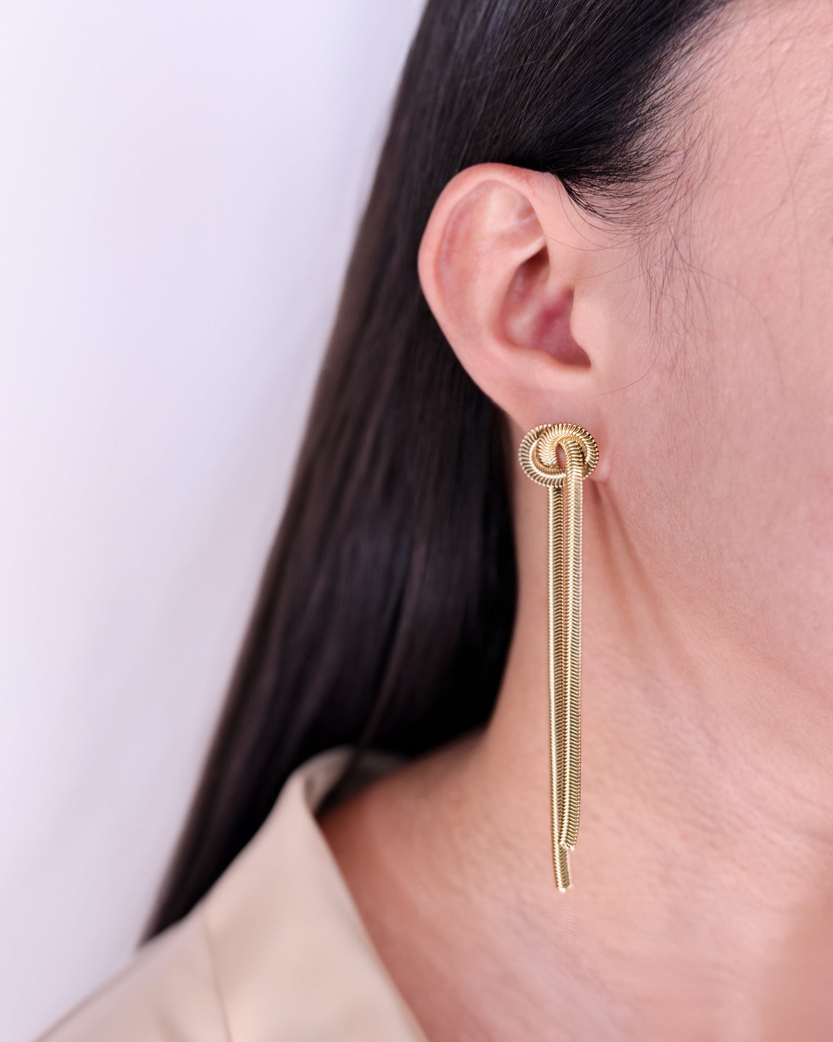 Ayra Knotted Flat Snake Chain Tassel Design Drop Earrings