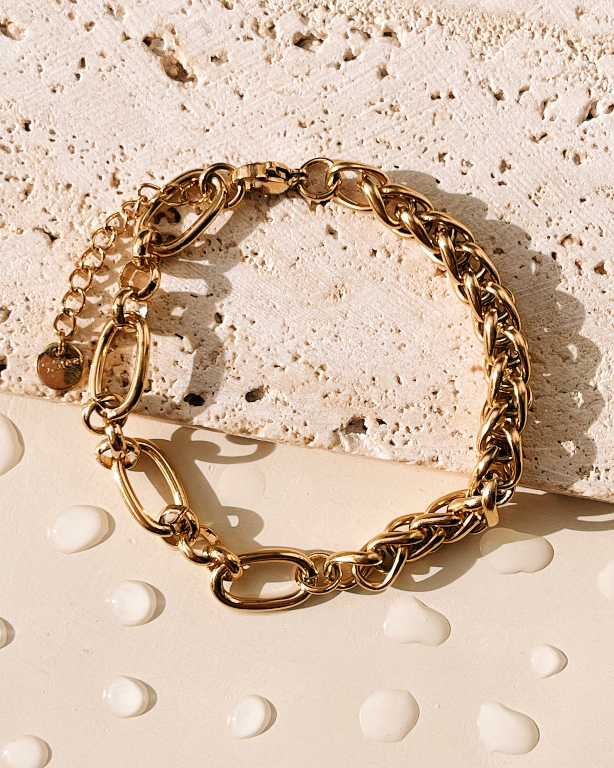 Cherish Dual Design Chunky Half Rope Chain Half Paperclip Link Chain Gold Bracelet