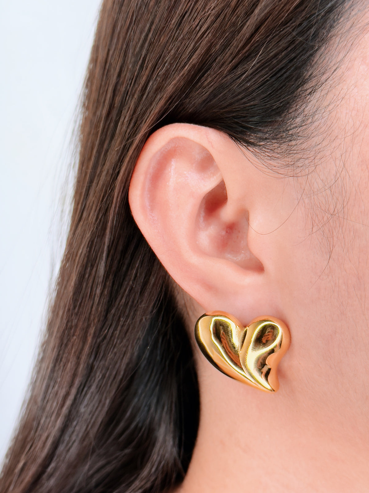 Azalea (Gold) Chunky Heart Shaped Gold Stud Earrings