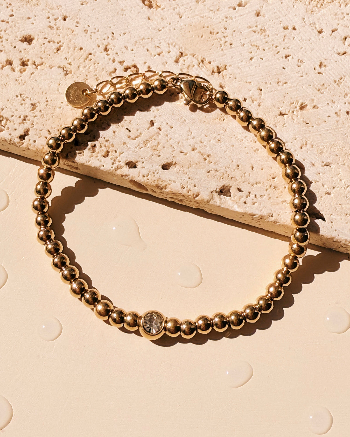 Eudora Ball Beads Chain Center Zircon Inlaid Ball Bead Pendant Gold Bracelet