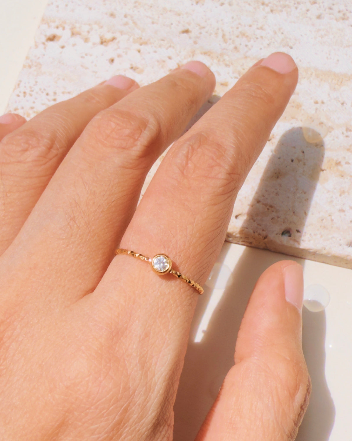 Milani (Bundle Set) 3 Rings Solid Flower Shaped Zircon Paved Butterfly Shaped Round Zircon Inlaid Set Top Head Dainty Minimalist Design Thin Open Gold Ring