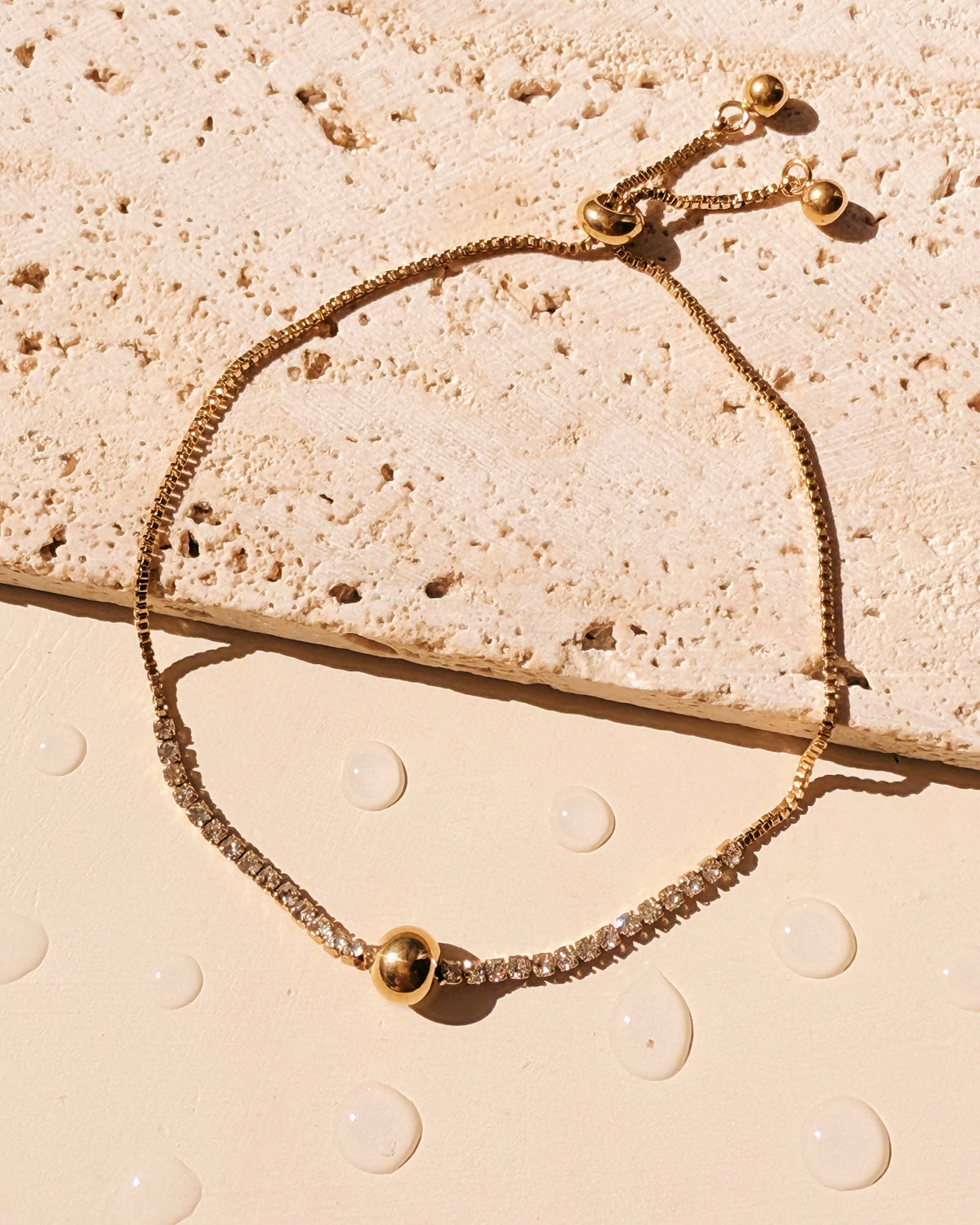 Gracelynn Zircon Rounded Tennis Chain Round Ball Bead Centerpiece Pull Adjustable Lock Design Gold Bracelet