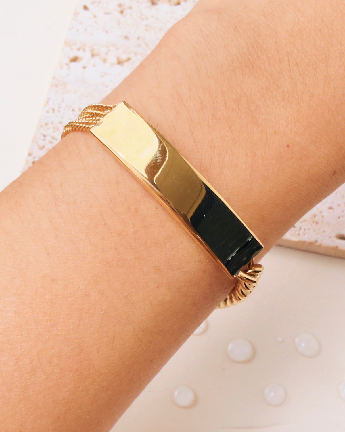 Jayden (Gold) Dual Design Half Thick Curb Chain Half Quad Thin Curtain Curb Chain Flat Center Bar Bracelet