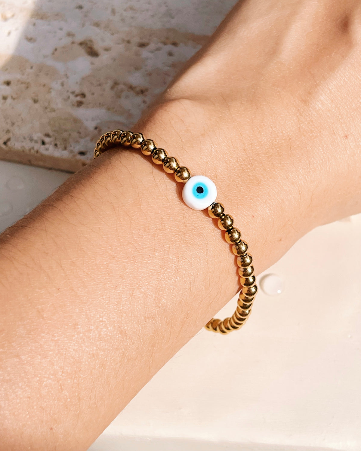 Ava Evil Eye Gold Ball Beaded Elastic Bracelet
