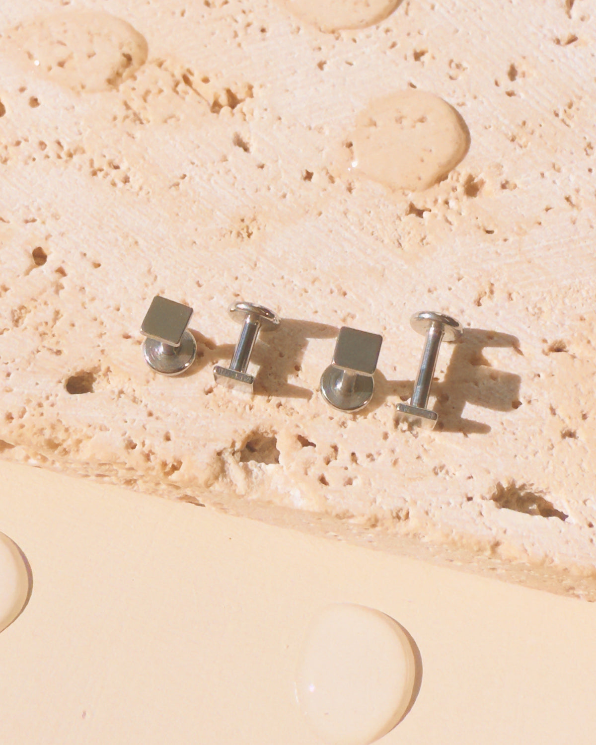 Misha (Silver) Dainty Square Bar Flat Back Stud Earrings