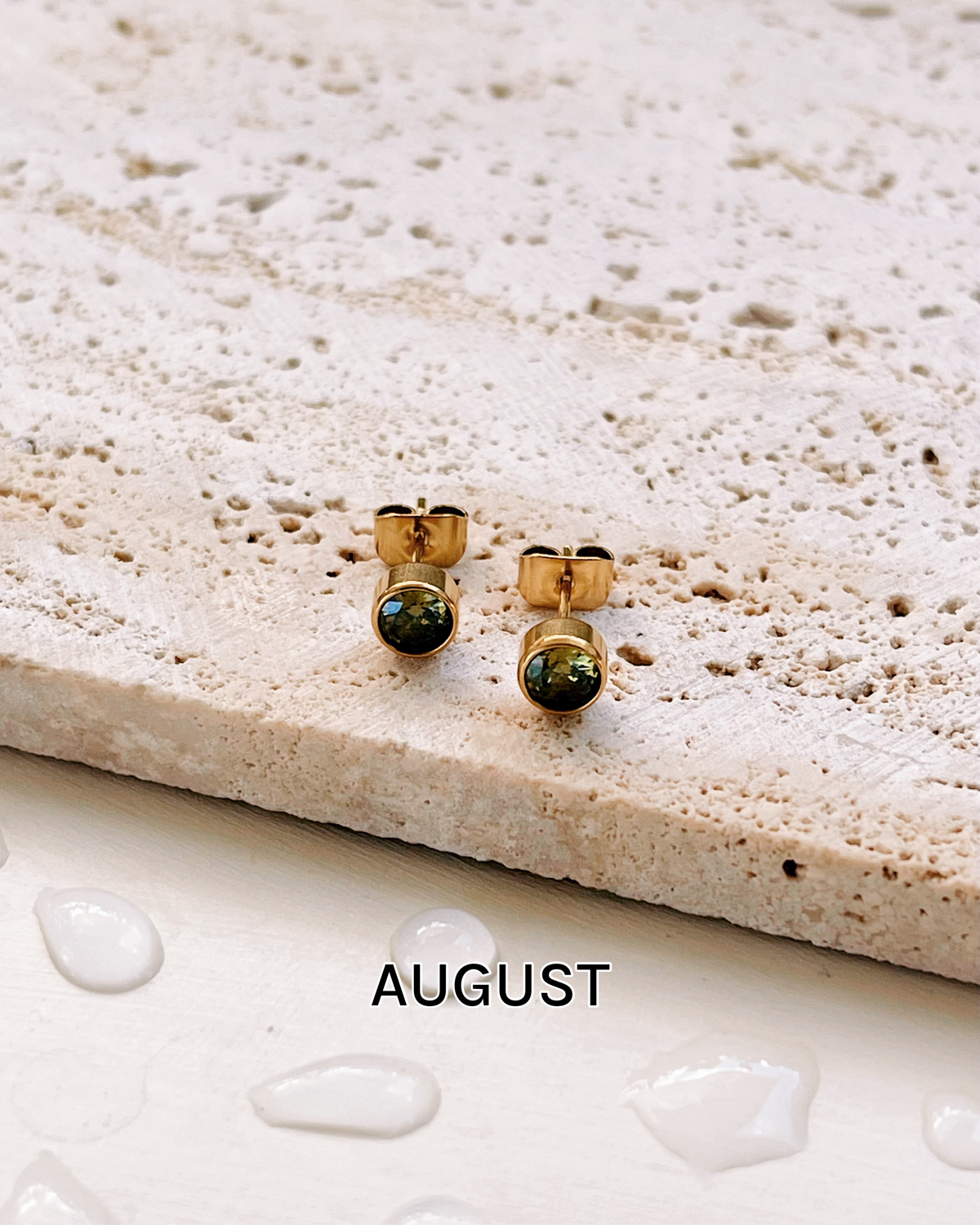 Irene Birthstone Birth Month Color Inlaid Round Zircon Gold Studs
