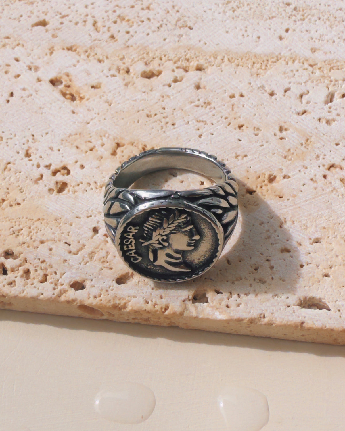 Caesar (Silver) Face Engraved Top Head Design Ring