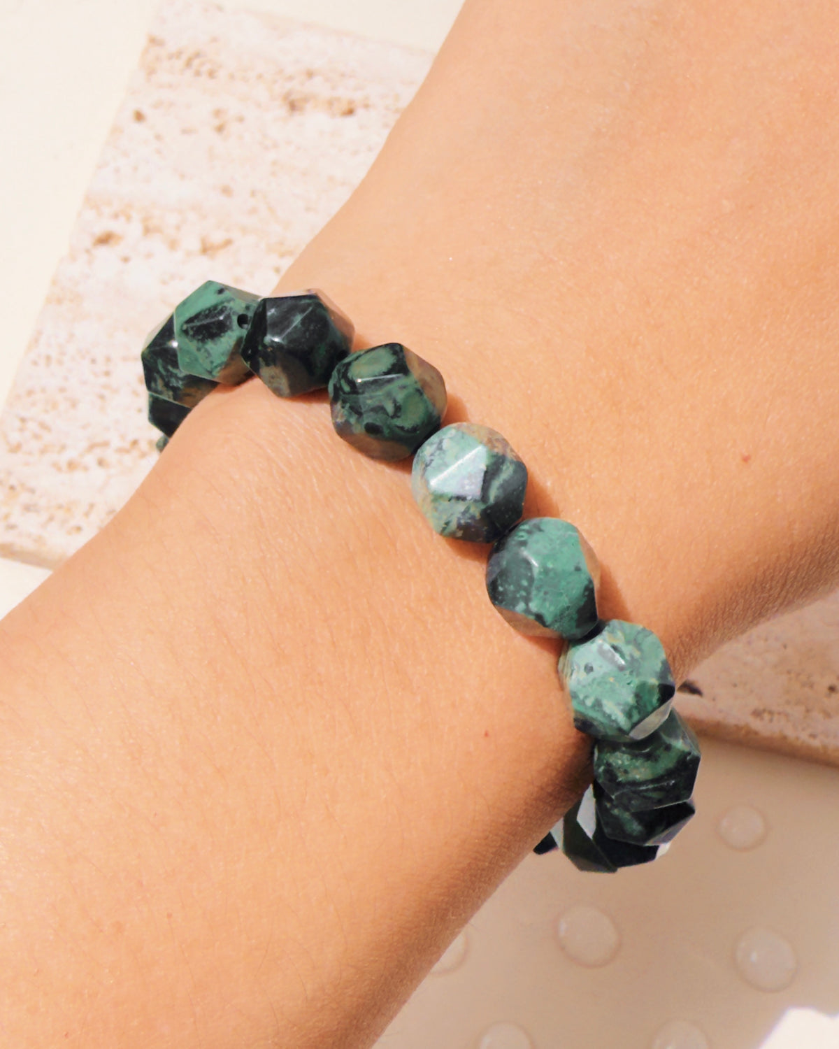 Mason Natural Malachite Cub Stone Beads Bracelet
