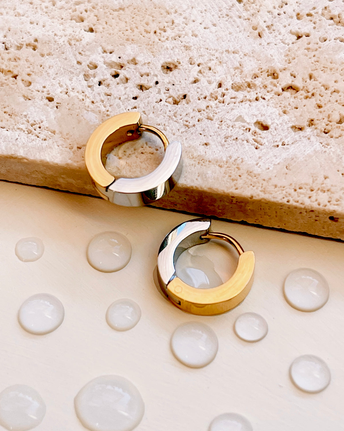 Jenny (Two Tone) Flat Thick Silver & Gold Huggies