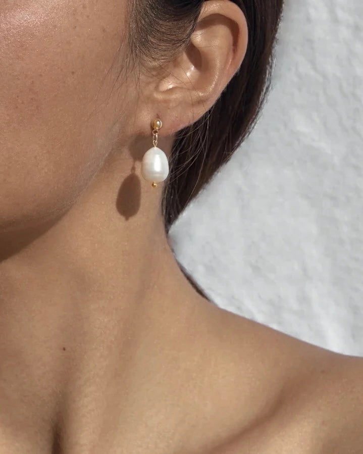 Lorelei Round Stud Baroque Freshwater Pearl Drop Earrings