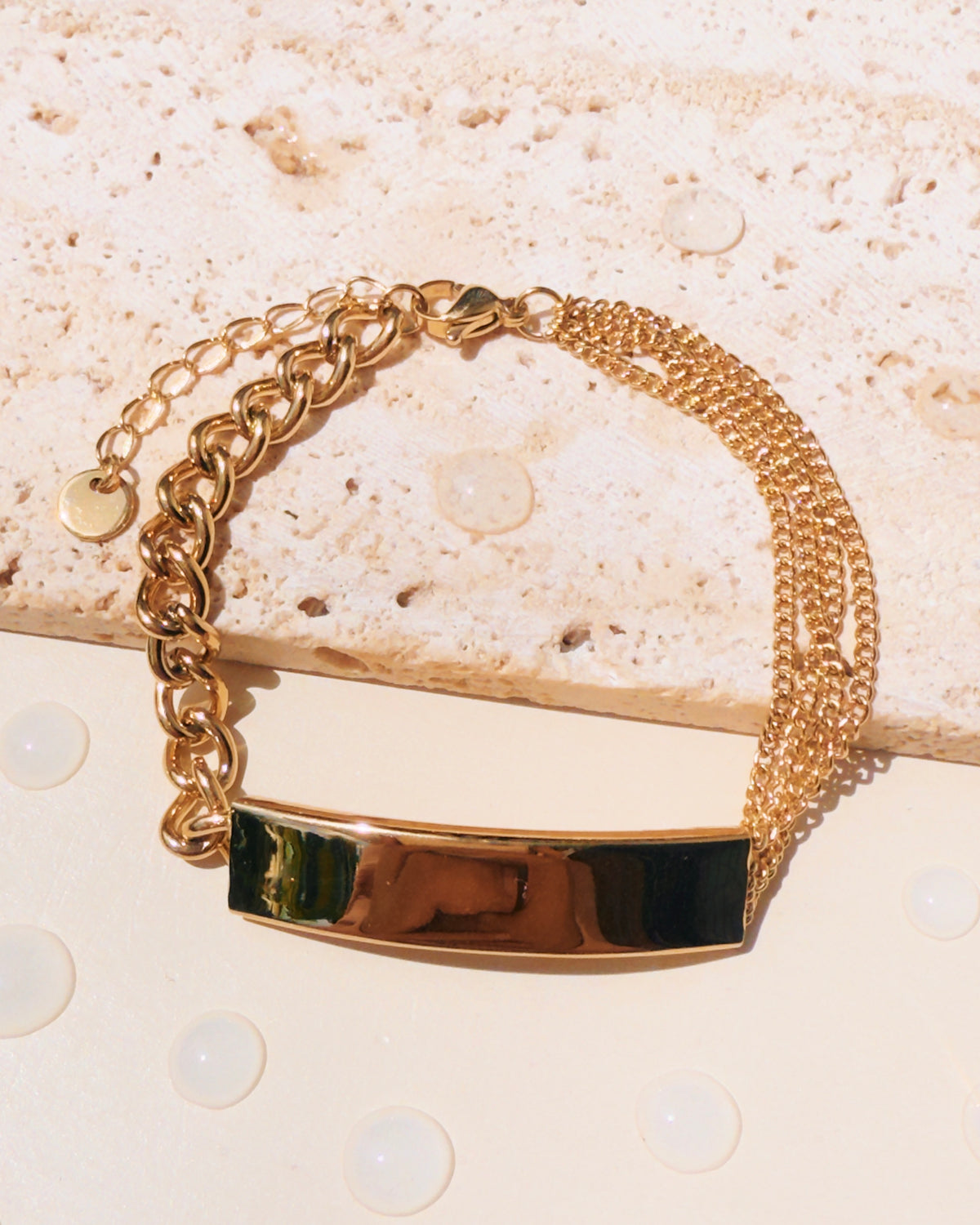 Jayden (Gold) Dual Design Half Thick Curb Chain Half Quad Thin Curtain Curb Chain Flat Center Bar Bracelet