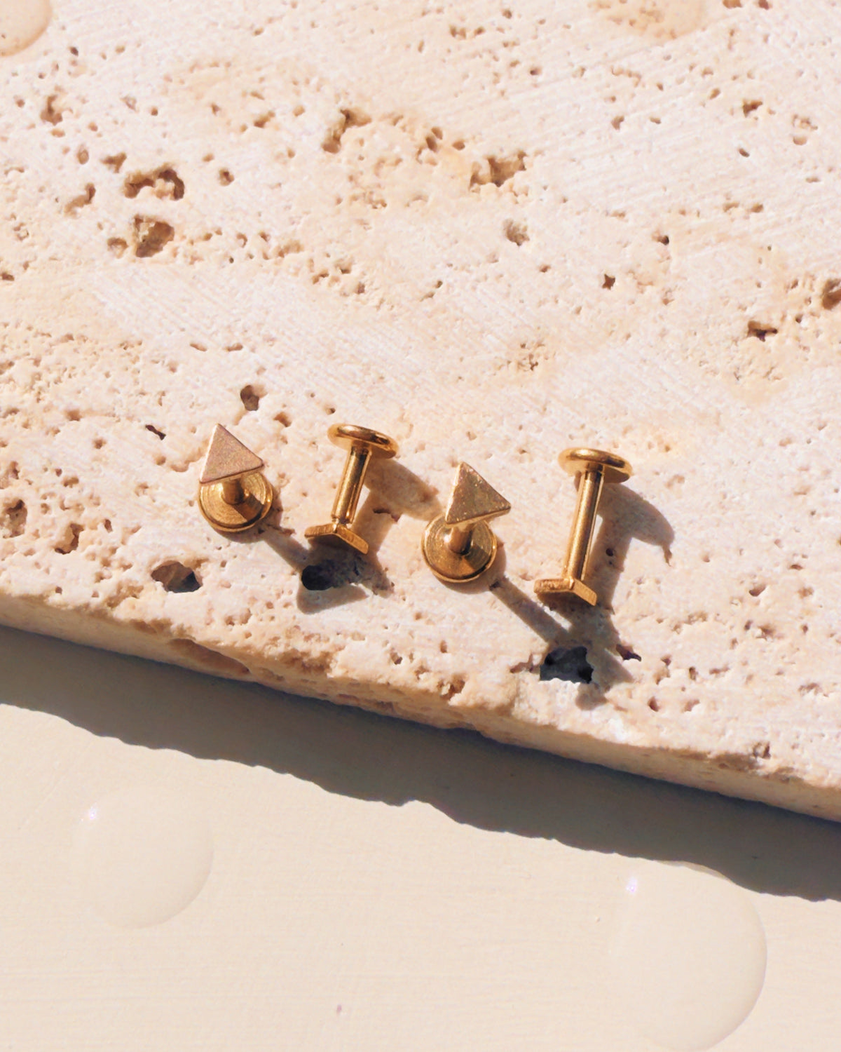 Minerva (Gold) Dainty Triangle Bar Flat Back Gold Stud Earrings