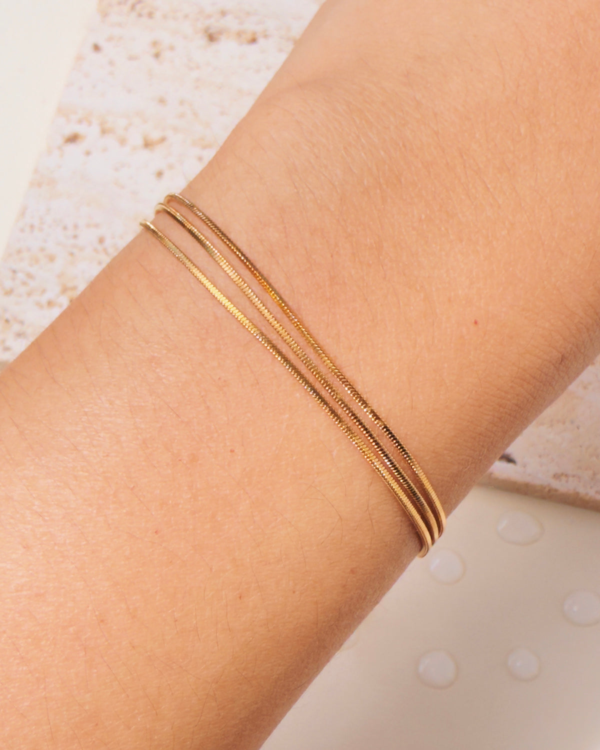Maddie Triple Layer Thin Snake Chain Design Gold Bracelet