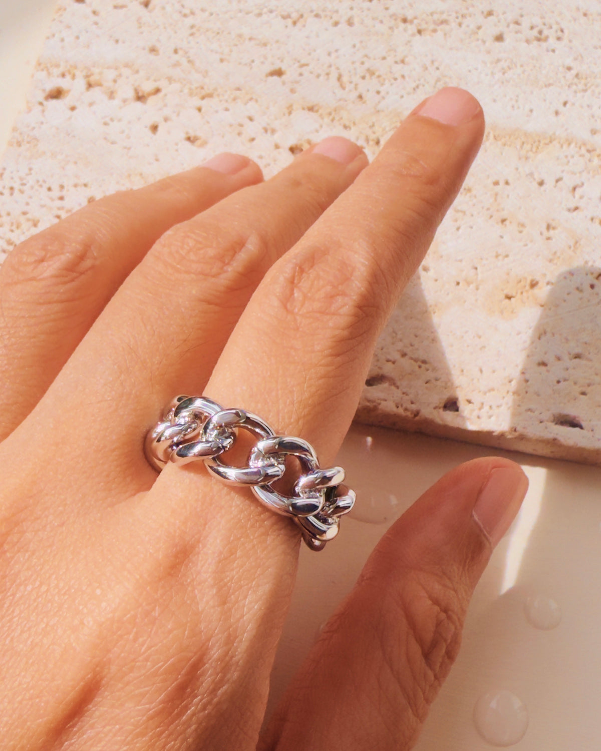 Lavinia (Silver) Solid Curb Chain Design Open Ring