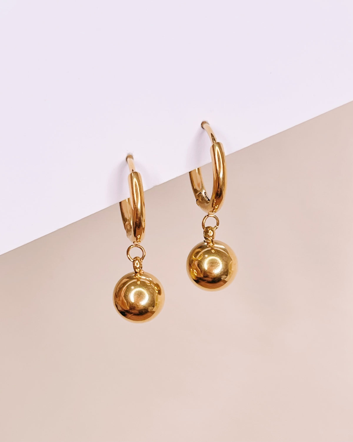 Angelique Solid Ball Dangle Gold Huggies