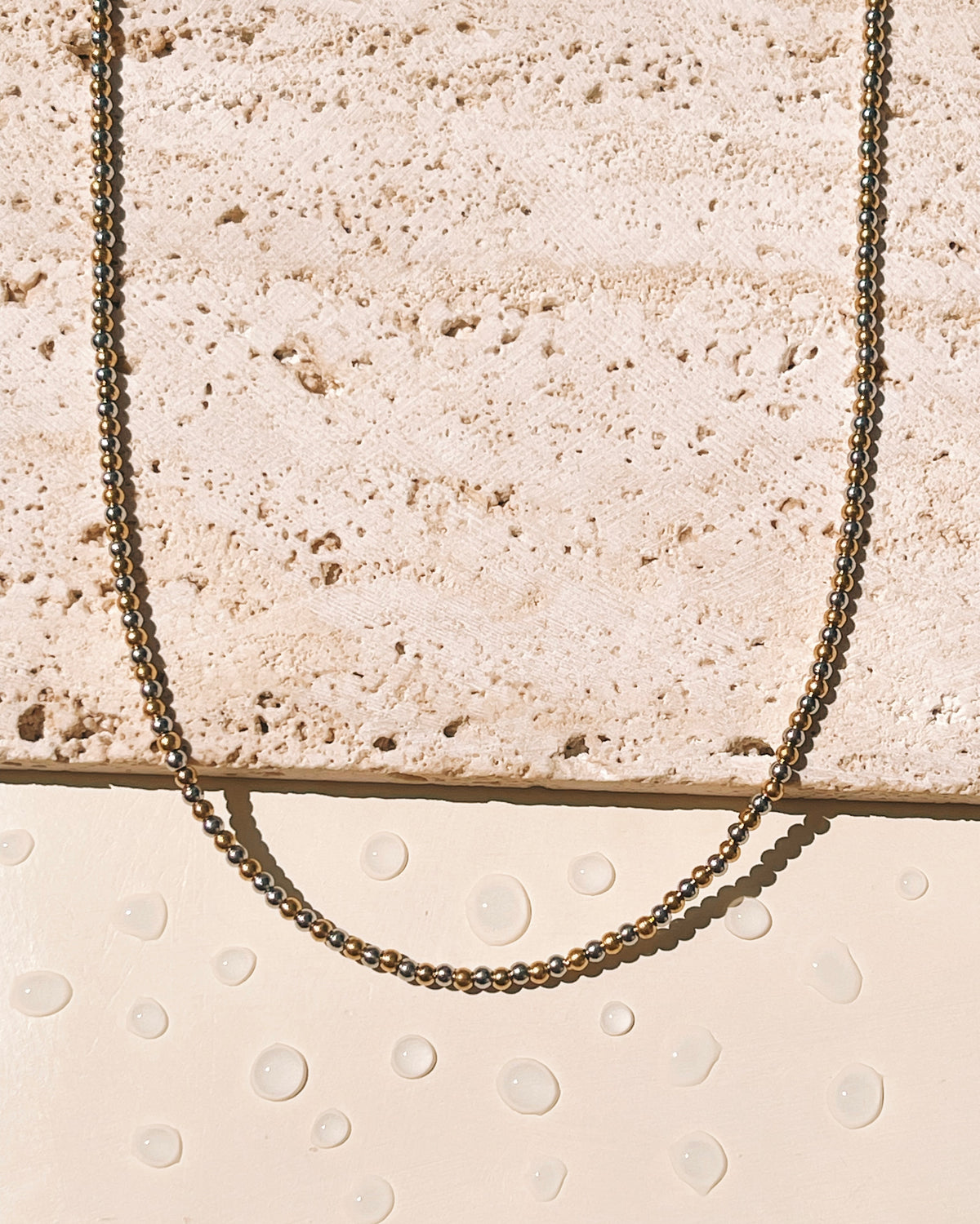 Cypress (Two Tone) Silver Gold Alternate Small Round Ball Beaded Design (Chain Only) Necklace