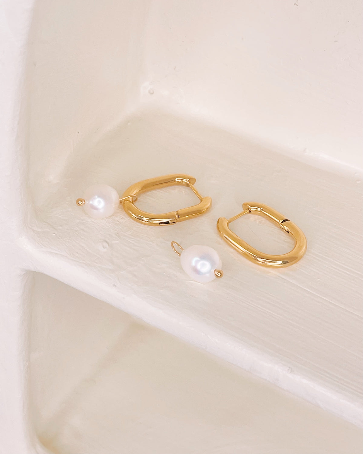 Miranda Baroque Freshwater Pearl Dangle U-Shaped Gold Hoops