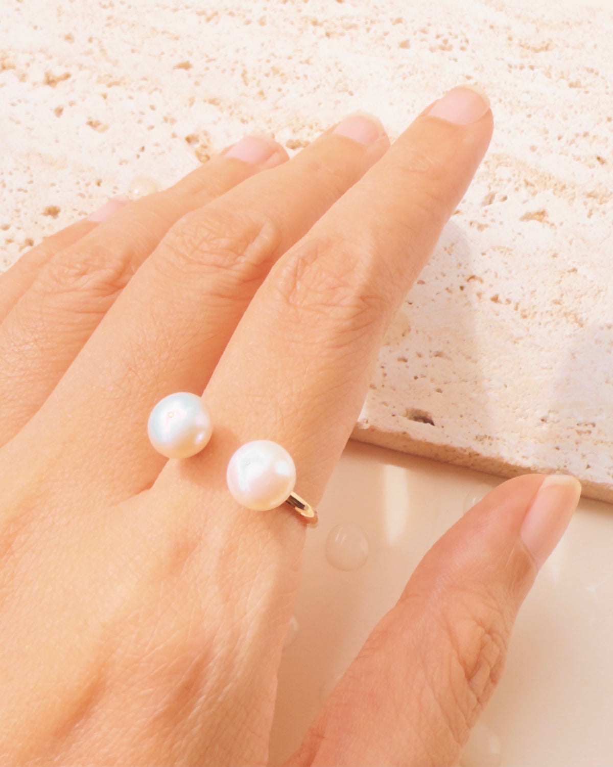 Liv Dual Pearl Top Head Thin Bar Design Open Ring