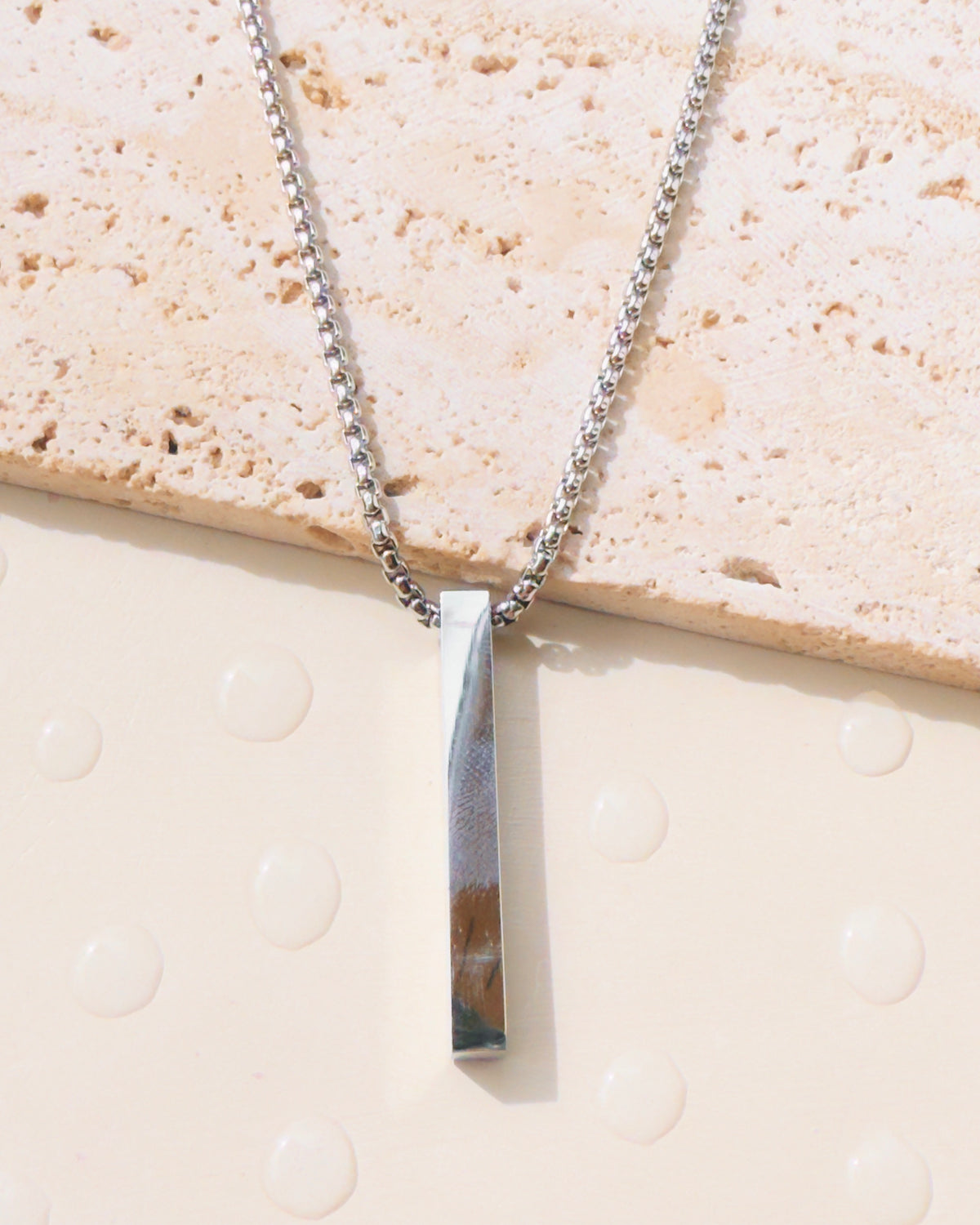 Dylan (Silver) Small Box Chain Design Solid Vertical Bar Pendant Necklace