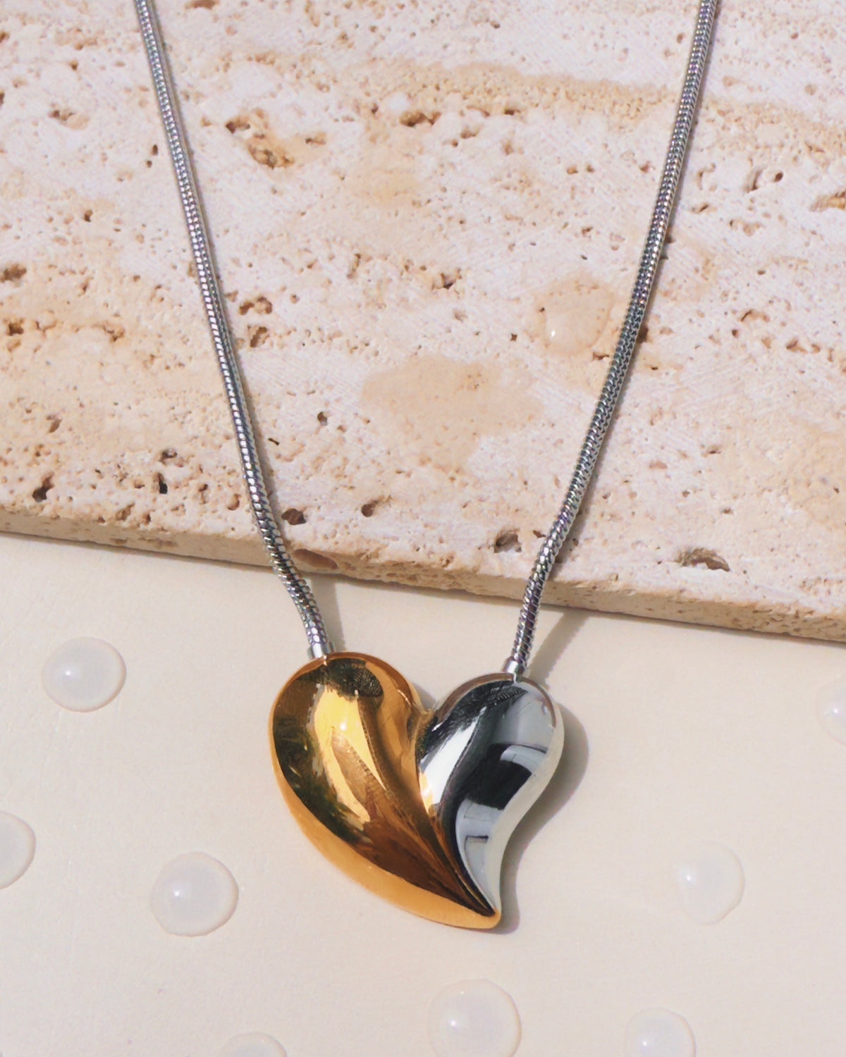 Murphy (Two Tone) Half Silver Half Gold Chunky Solid Shaped Pendant Thin Round Snake Silver Chain Design Necklace