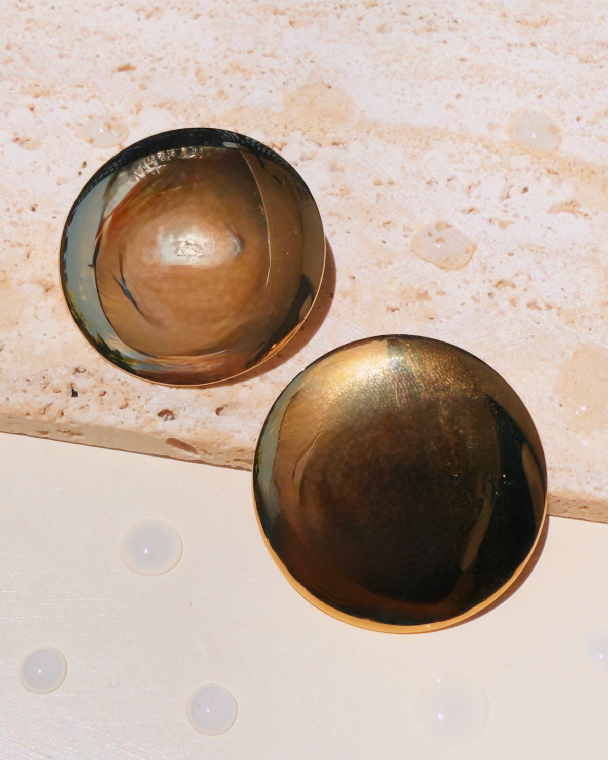 Magnolia Smooth Big Round Flat Gold Stud Earrings