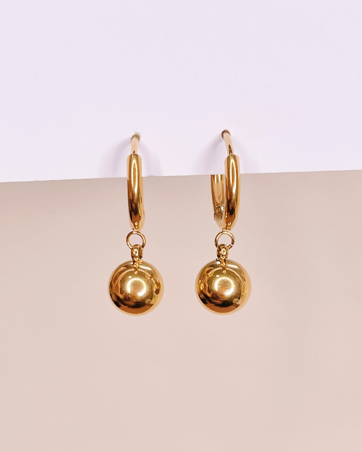 Angelique Solid Ball Dangle Gold Huggies