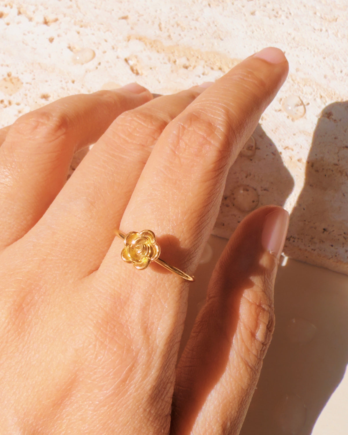 Pauleen Dainty Rose Flower Shaped Carved Top Head Design Thin Band Open Ring