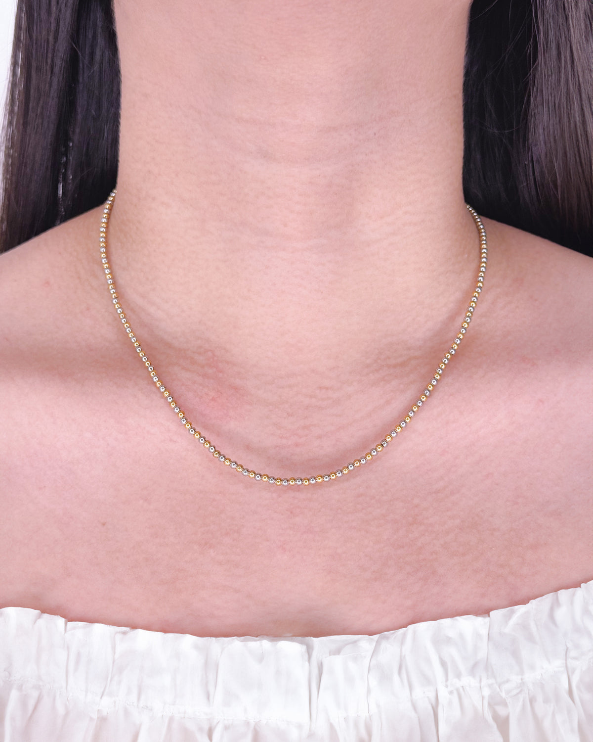 Cypress (Two Tone) Silver Gold Alternate Small Round Ball Beaded Design (Chain Only) Necklace