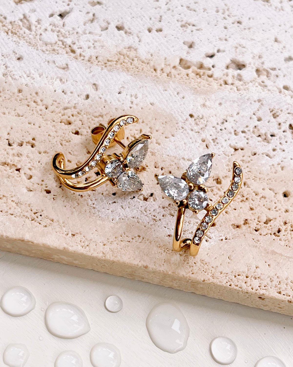 Myra Zircon Floral Design Gold Layered Look Huggies