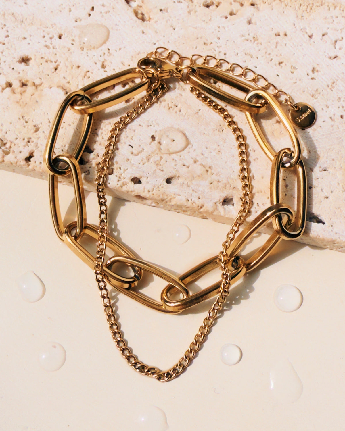 Bryce Double Layer Intertwined Curb Chain Paperclip Chain Gold Bracelet