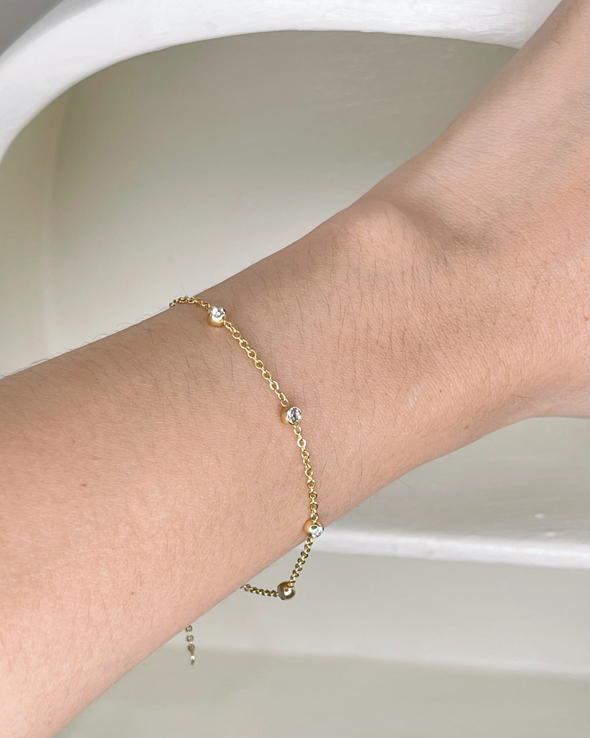 Ivory Zircon Beaded Gold Bracelet
