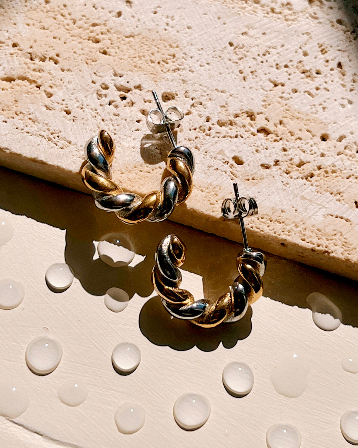 Maya (Two Tone) Silver Gold Chunky Twisted Hoops