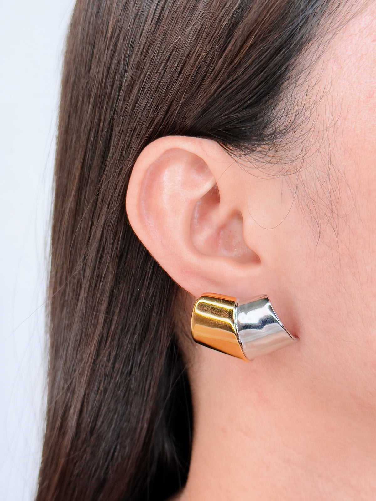 Mariah (Two Tone) Chunky Stacked Silver Gold Trapezoidal Shaped Stud Earrings