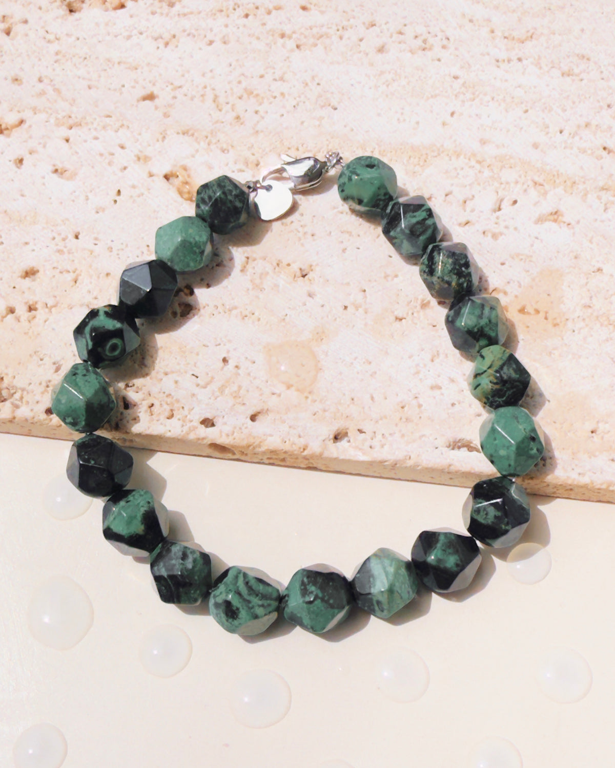 Mason Natural Malachite Cub Stone Beads Bracelet