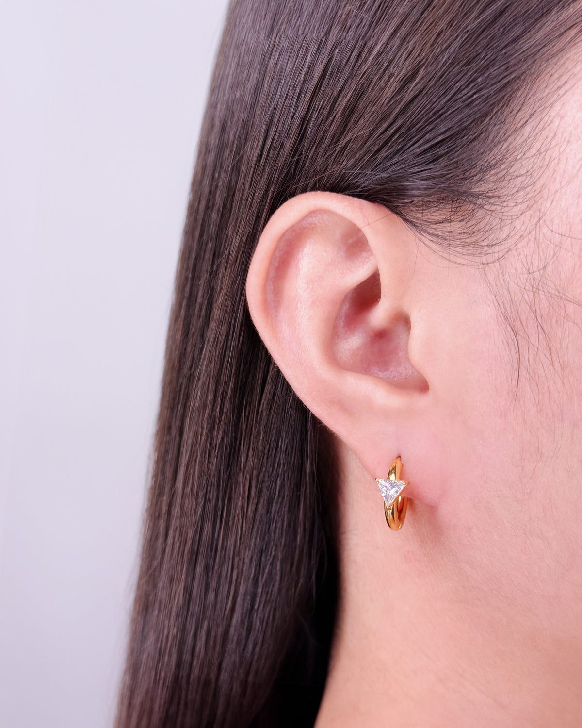 Anatalia Classic Round Huggies Triangle Shaped Zircon Crowned Set Inlaid Middle Design Gold Huggies