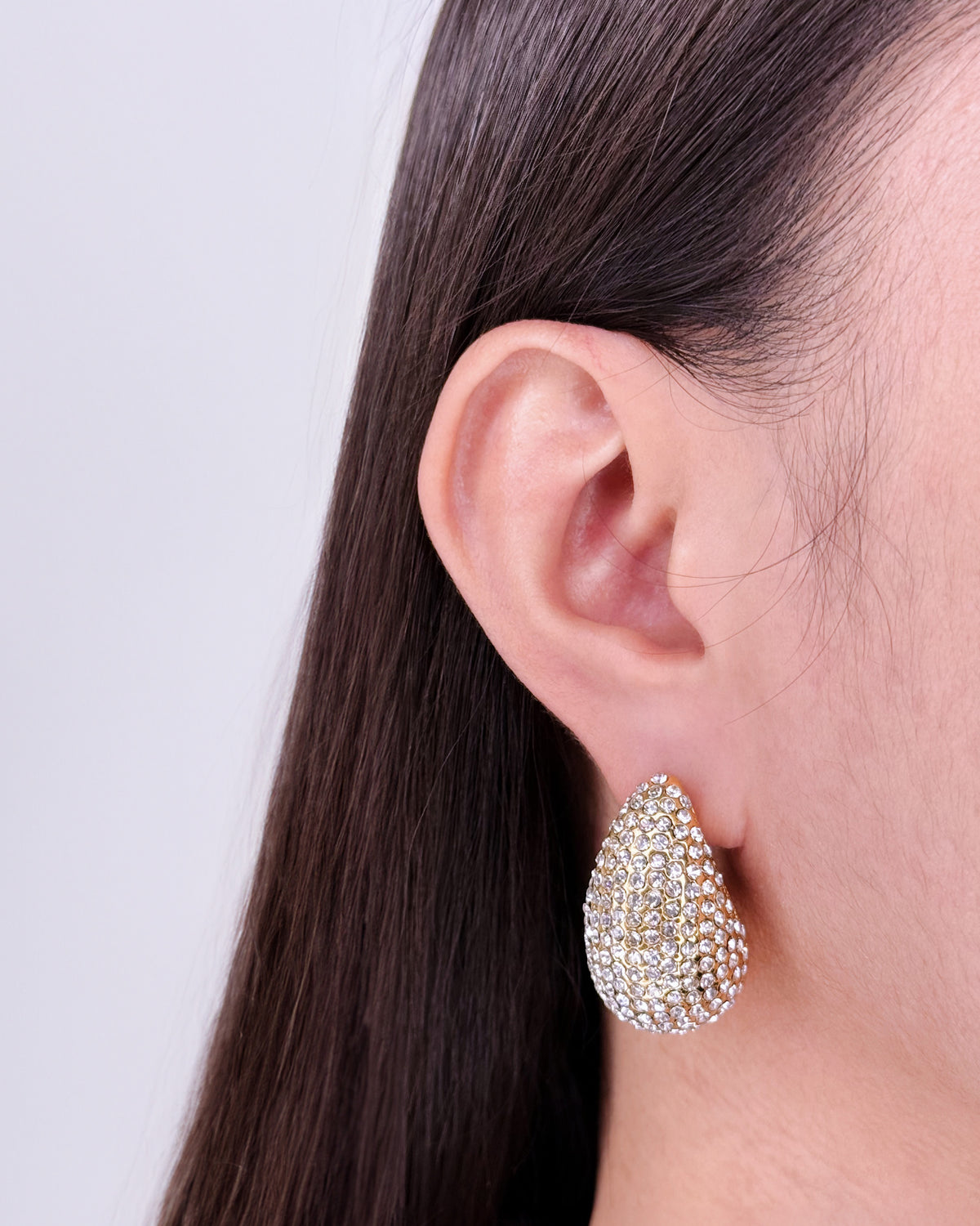 Delani Teardrop Waterdrop Design Zircon Paved Gold Stud Drop Earrings