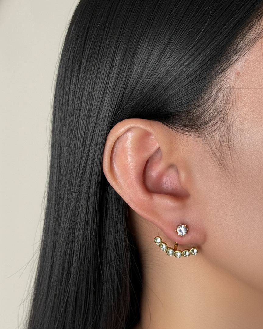 Demi Bezel Set Round Zircon Stud Detachable Round Zircon Fan Design Jacket Earrings
