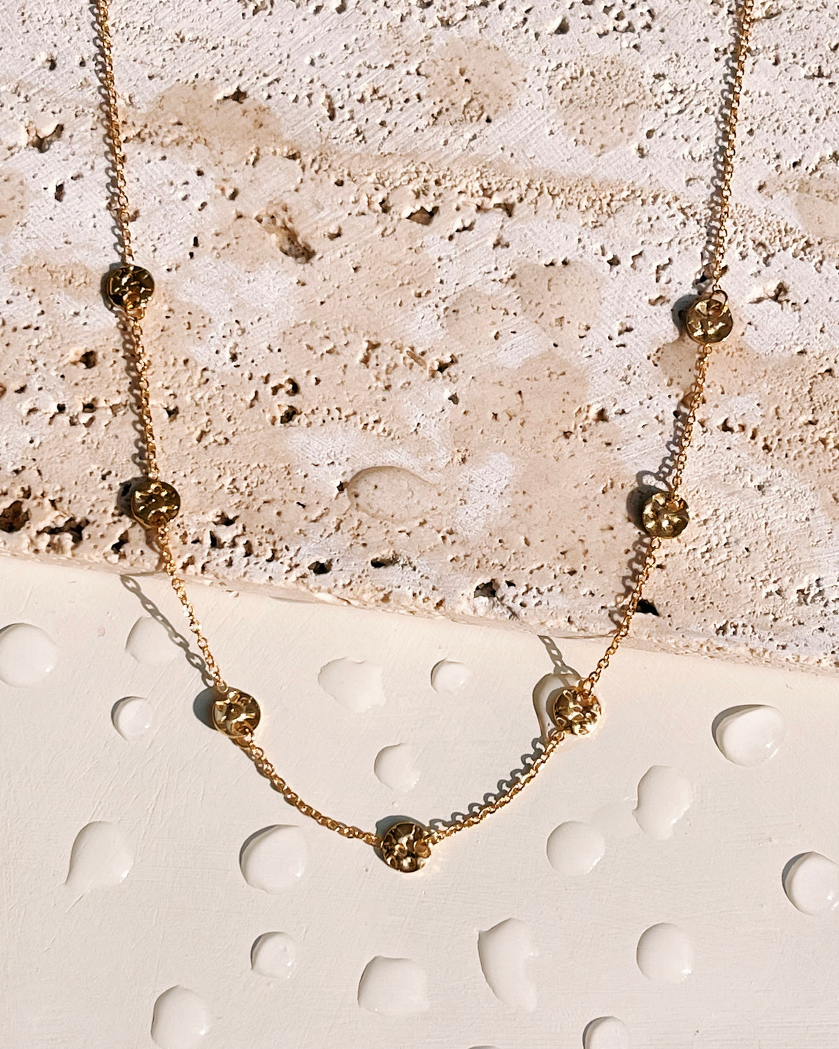 Bailey Hammered Flat Beads Design Pendant Link Chain Gold (Chain Only) Necklace