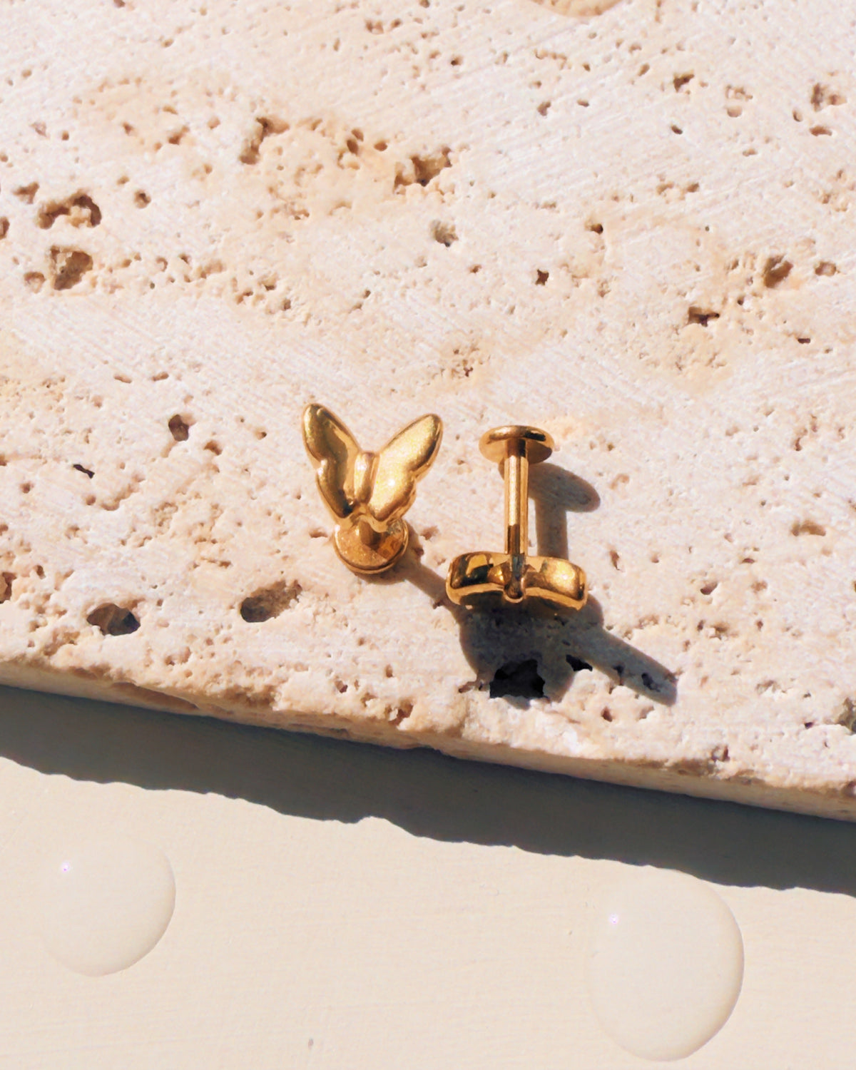 Melania (Gold) Dainty Butterfly Shaped Flat Back Gold Stud Earrings