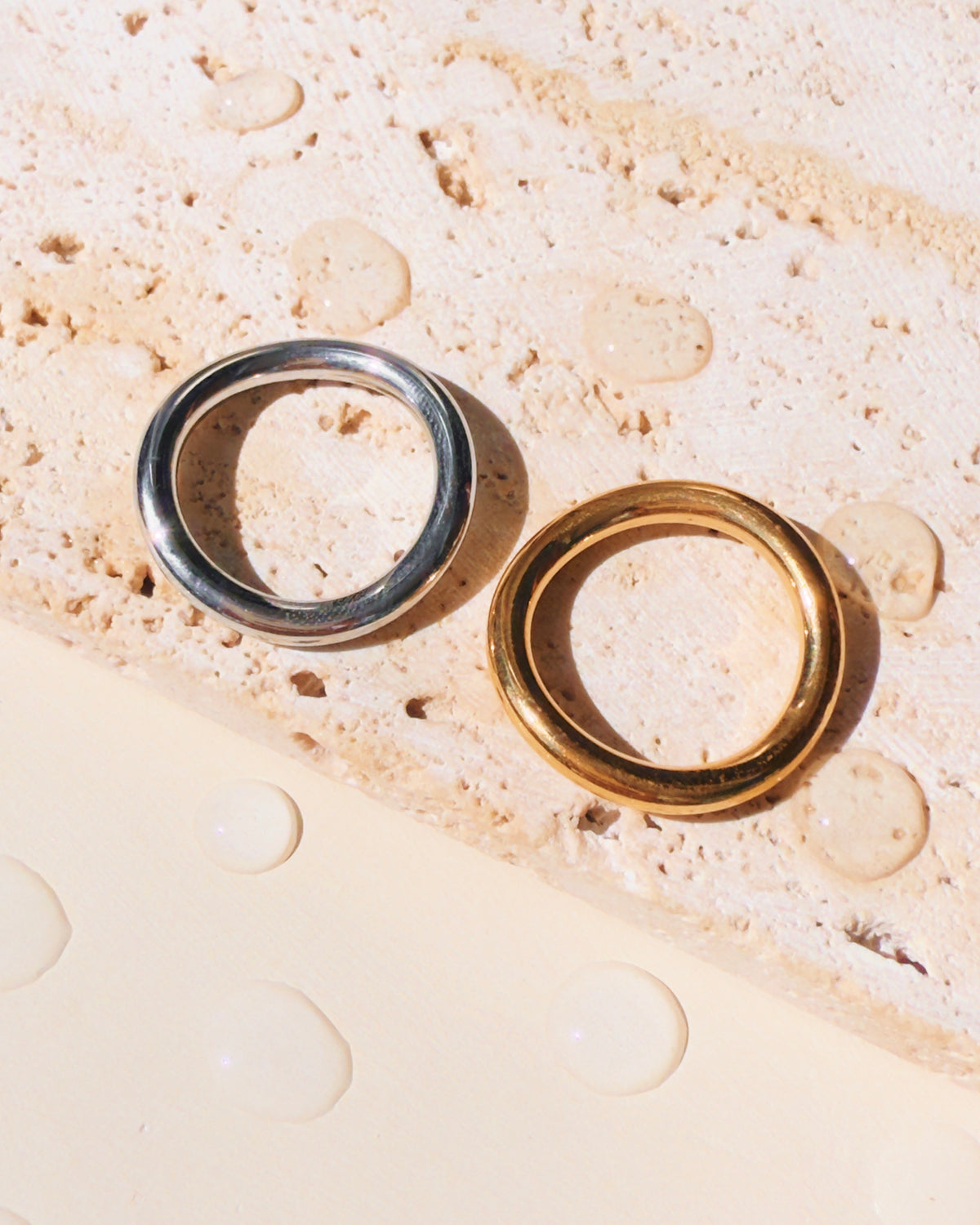 Perry (Bundle Set) Two Tone Silver Gold Smooth Wave Design Thin Band Stackable Ring