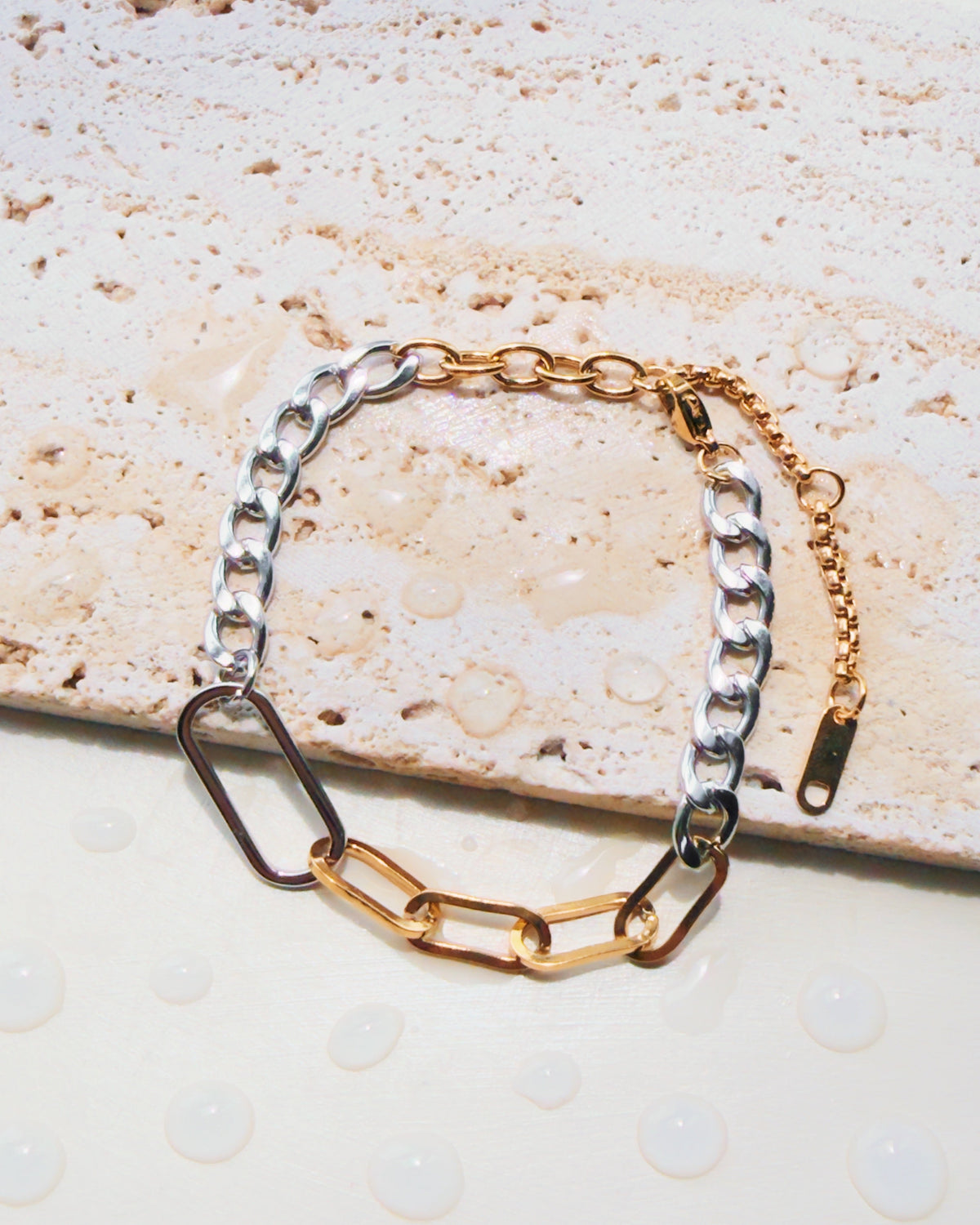 Fiorella Two Tone Silver Gold Multi Design Thick Cuban Chain Small Big Paperclip Chain Link Chain Bracelet