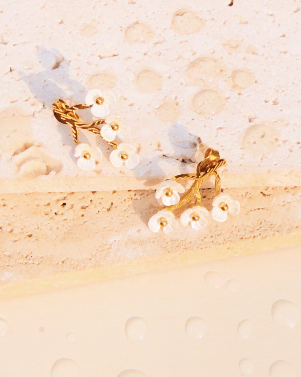 Soraya Branched Multi Shell Stone Flower Shaped Design Stud Drop Earrings