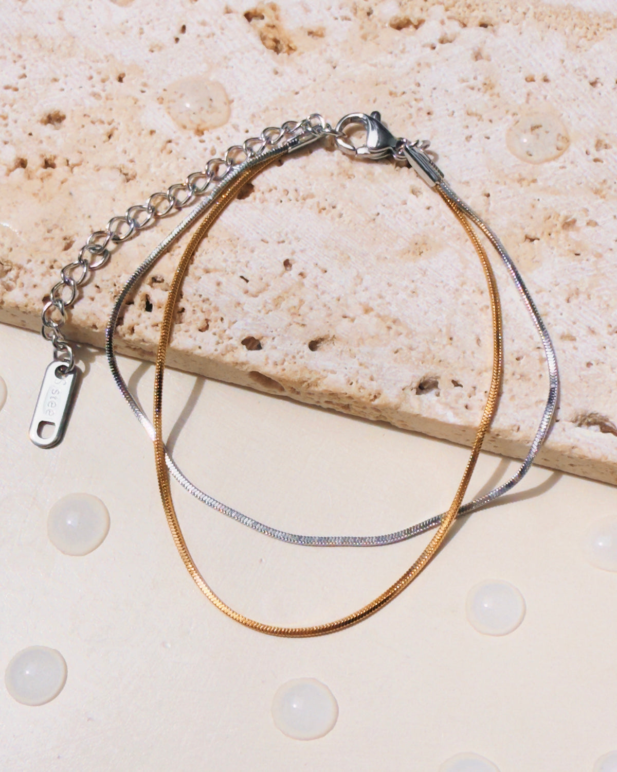 Magdalene (Two Tone) Double Layer Silver Gold Thin Snake Chain Design Bracelet