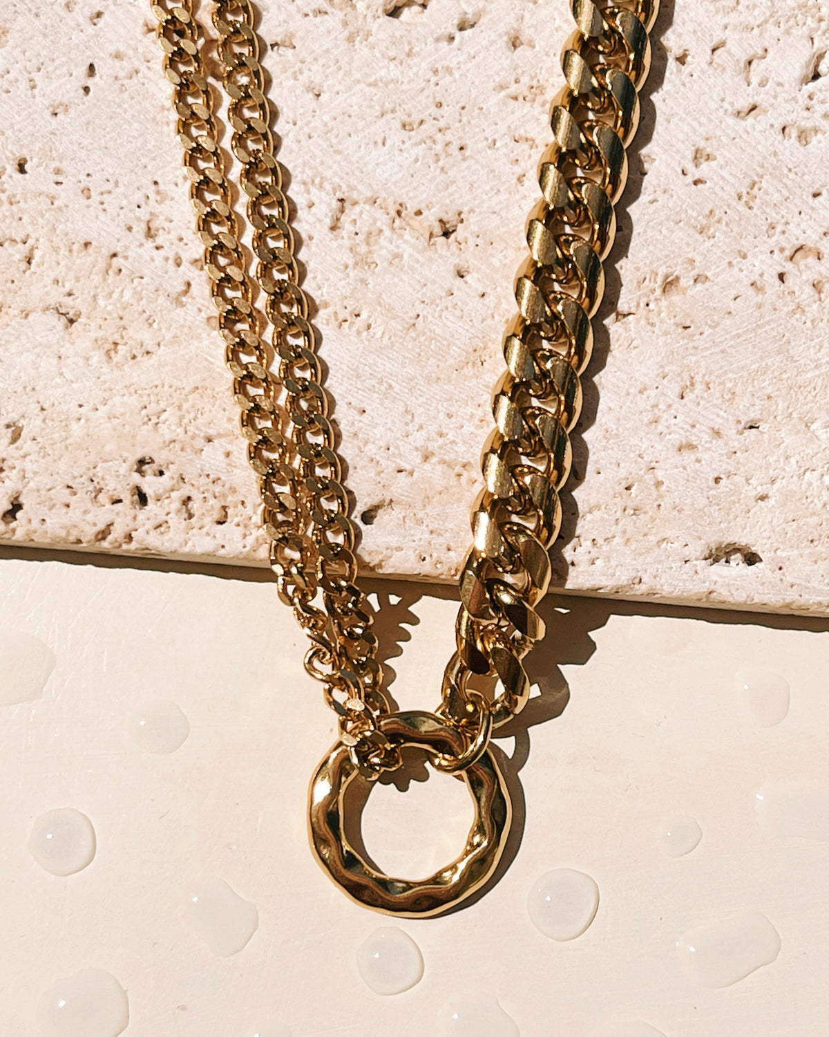 Bobbie Ring Pendant Dual Design Half Chunky Cuban Chain Half Double Layer Thin Cuban Chain Design Gold Necklace