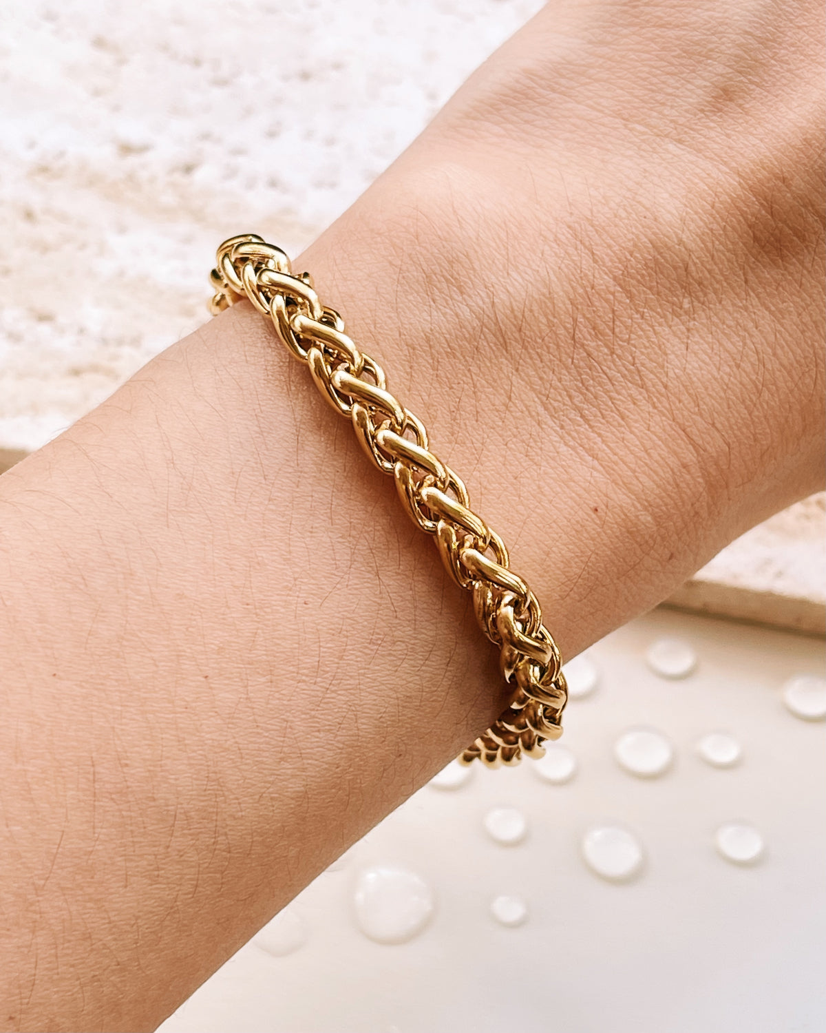 Evelyn Chunky Thick Wheat Chain Design Gold Bracelet