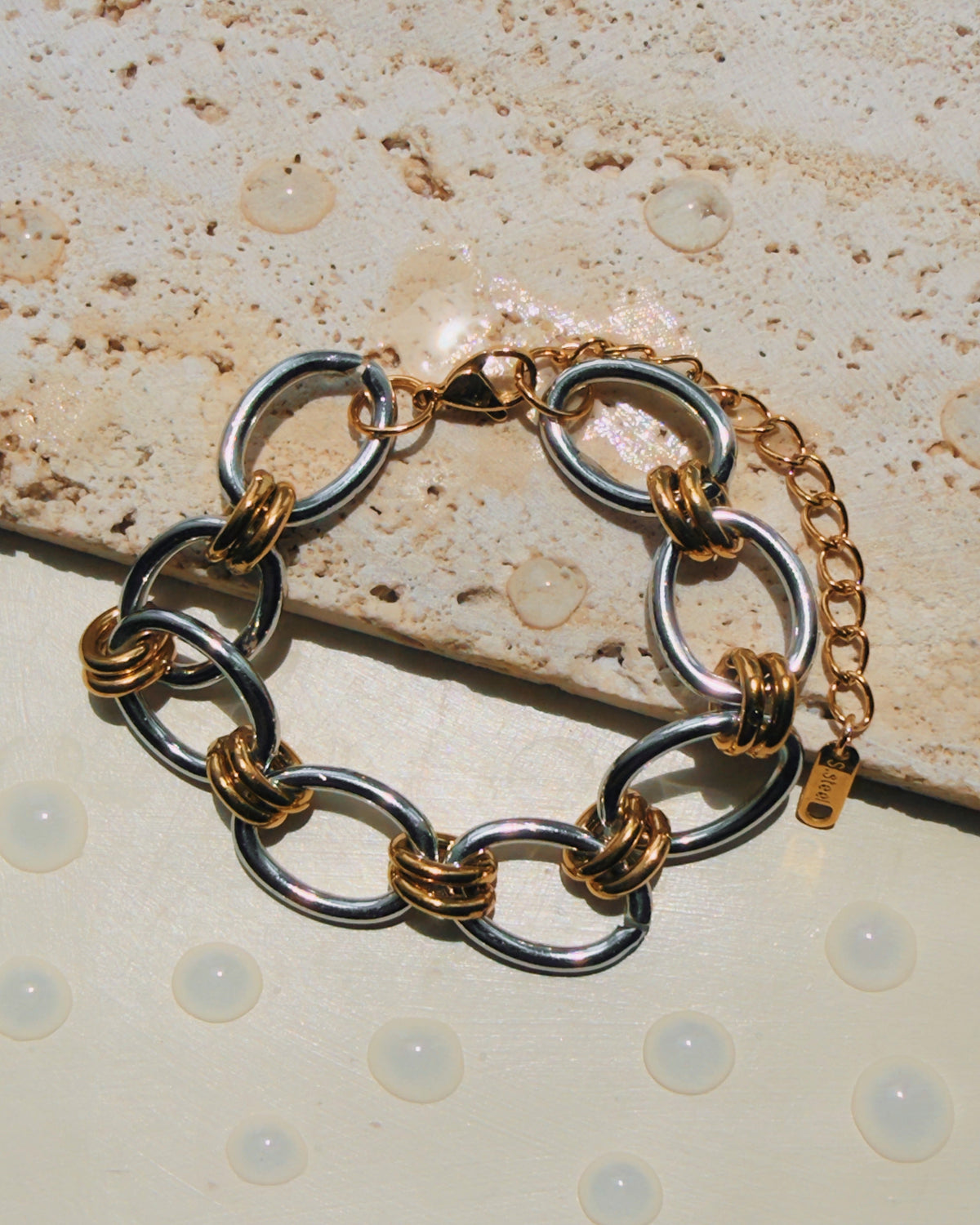 Leocadia Two Tone Big Silver Round Link Chain Small Gold Round Link Chain Bracelet