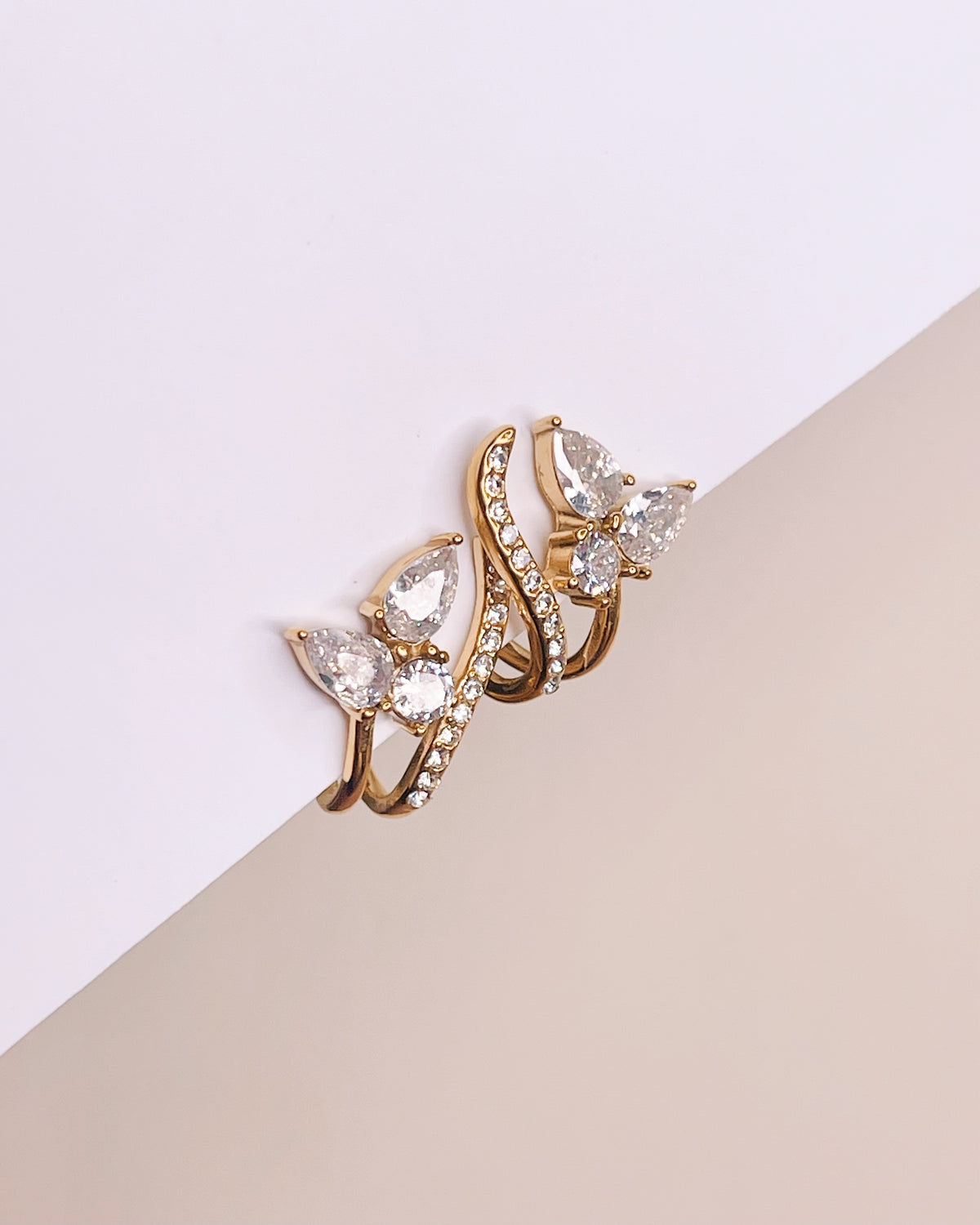 Myra Zircon Floral Design Gold Layered Look Huggies