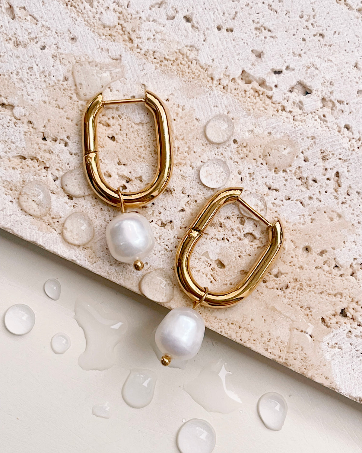 Miranda Baroque Freshwater Pearl Dangle U-Shaped Gold Hoops