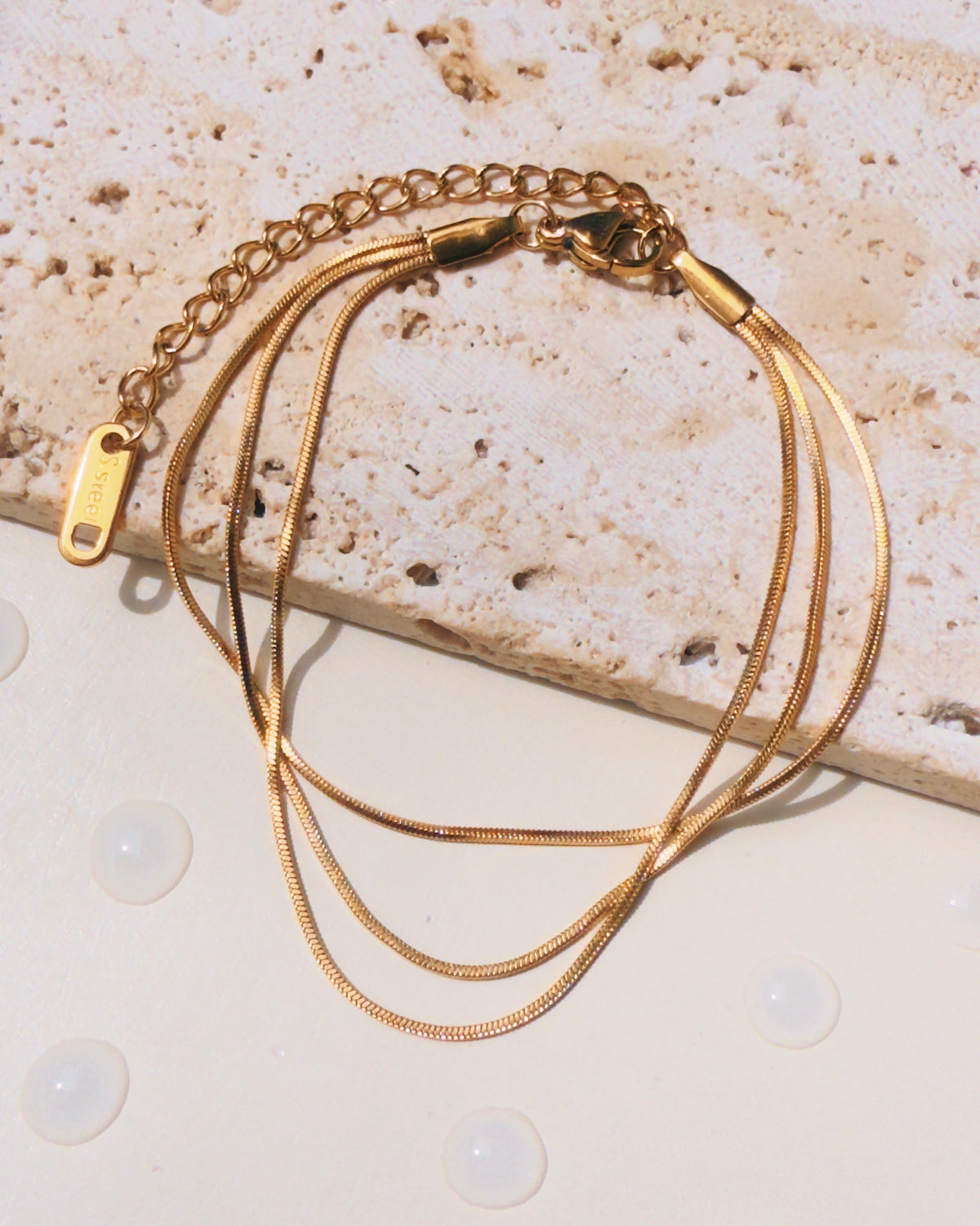 Maddie Triple Layer Thin Snake Chain Design Gold Bracelet