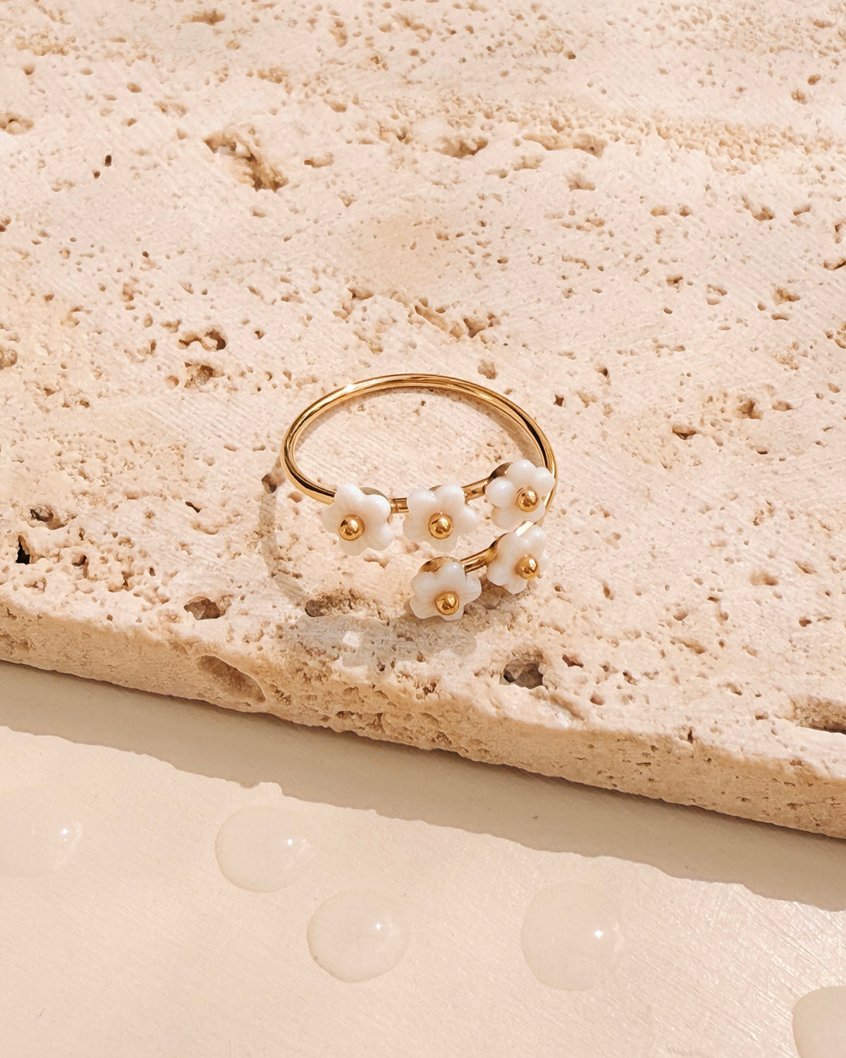 Hilda Dual Top Head Tiny Multiple Shell Stone Flower Shaped Designs Layered Look Open Ring